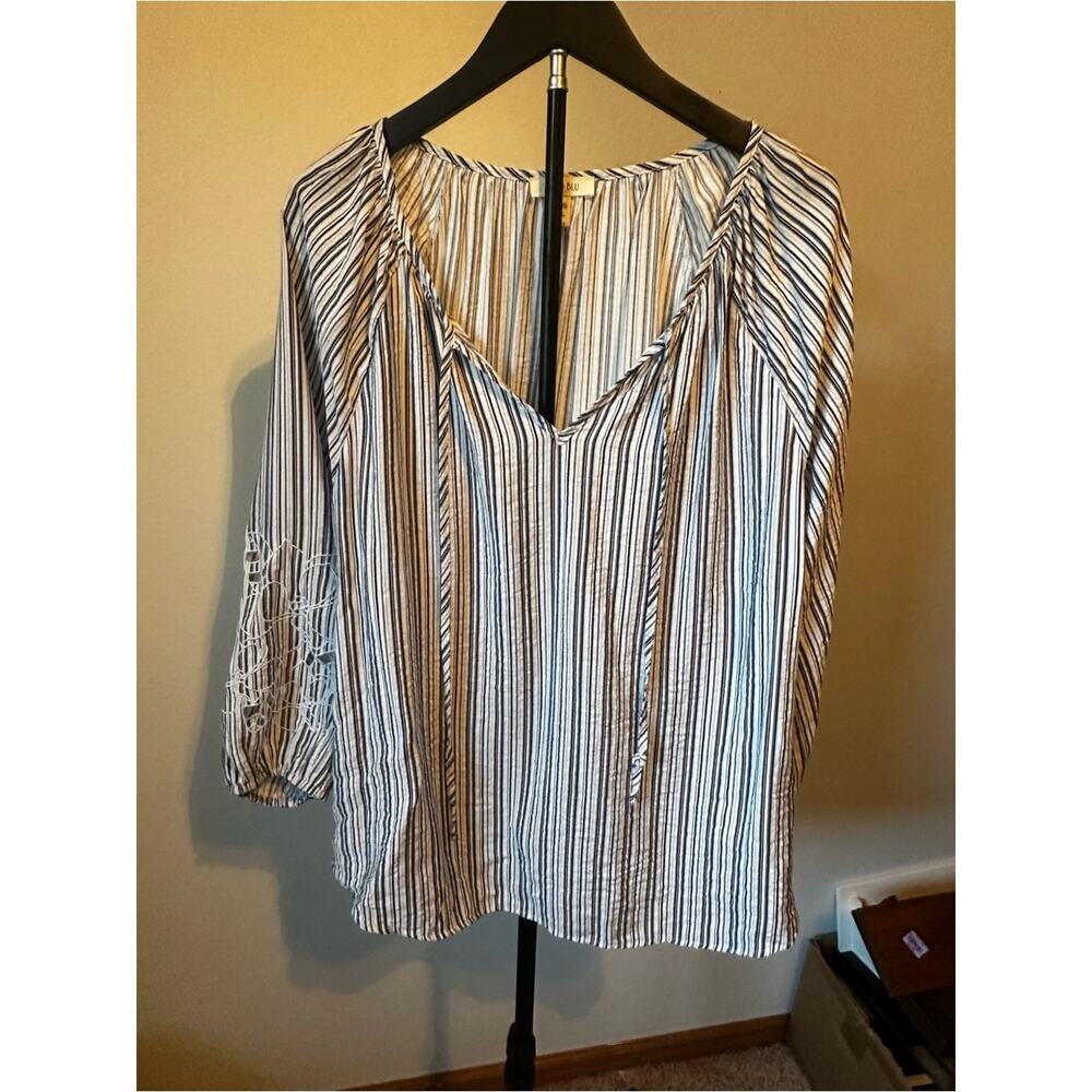 Como Blu striped Boho peasant blouse XL